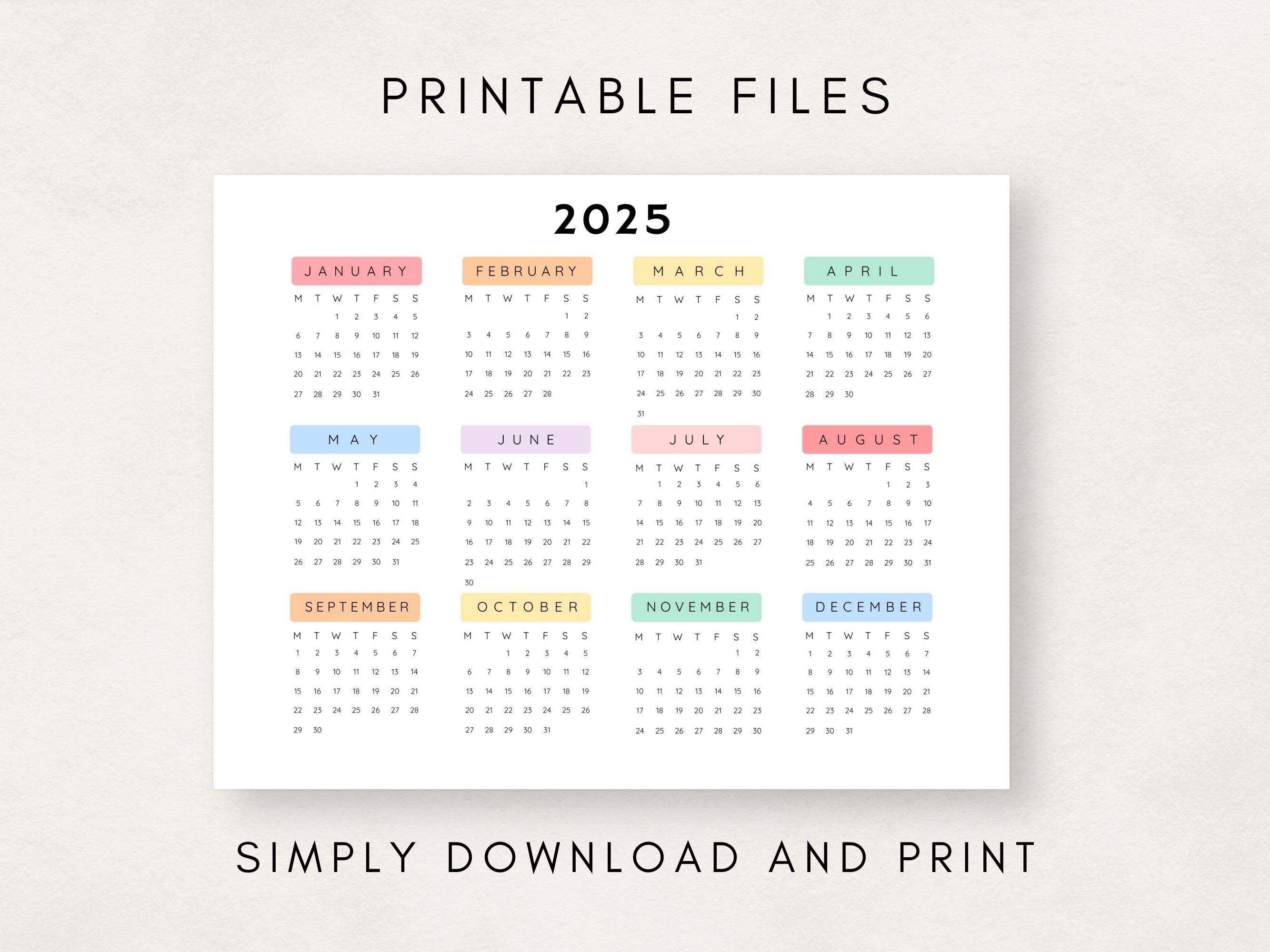 2025 Yearly Calendar Printable Calendar 2025 Calendar 2025 - Etsy UK