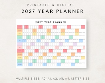 2027 Year Planner Printable, Yearly Planning Calendar, 2027 Calendar Poster, 2027 Digital Calendar, 2027 Calendar, 2027 Planner, 2027 Agenda