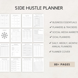 Turn your side hustle into a success story with this Side Hustle Planner! Designed for aspiring entrepreneurs, freelancers, and go-getters, this planner helps you manage your time, track finances, and set actionable goals.