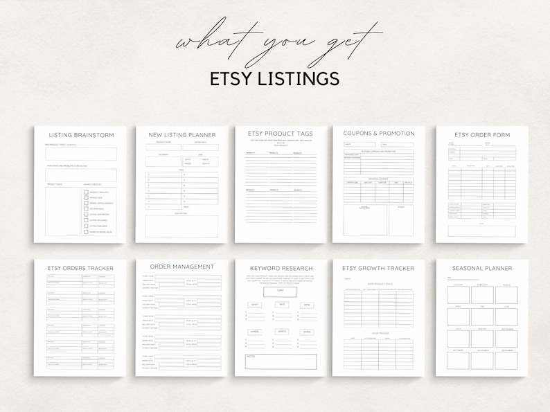 Streamline your Etsy business with this Etsy Shop Planner! Perfect for Etsy sellers, this planner helps you organize your shop, manage inventory, track sales, and plan your marketing efforts.