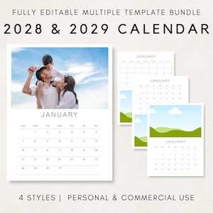 2028-2029 Calendar Template, 2028-2029 Photo Calendar, 2028-2029 Calendar, Blank Calendar, PLR Calendar, Editable Calendar, Calendar 28-29