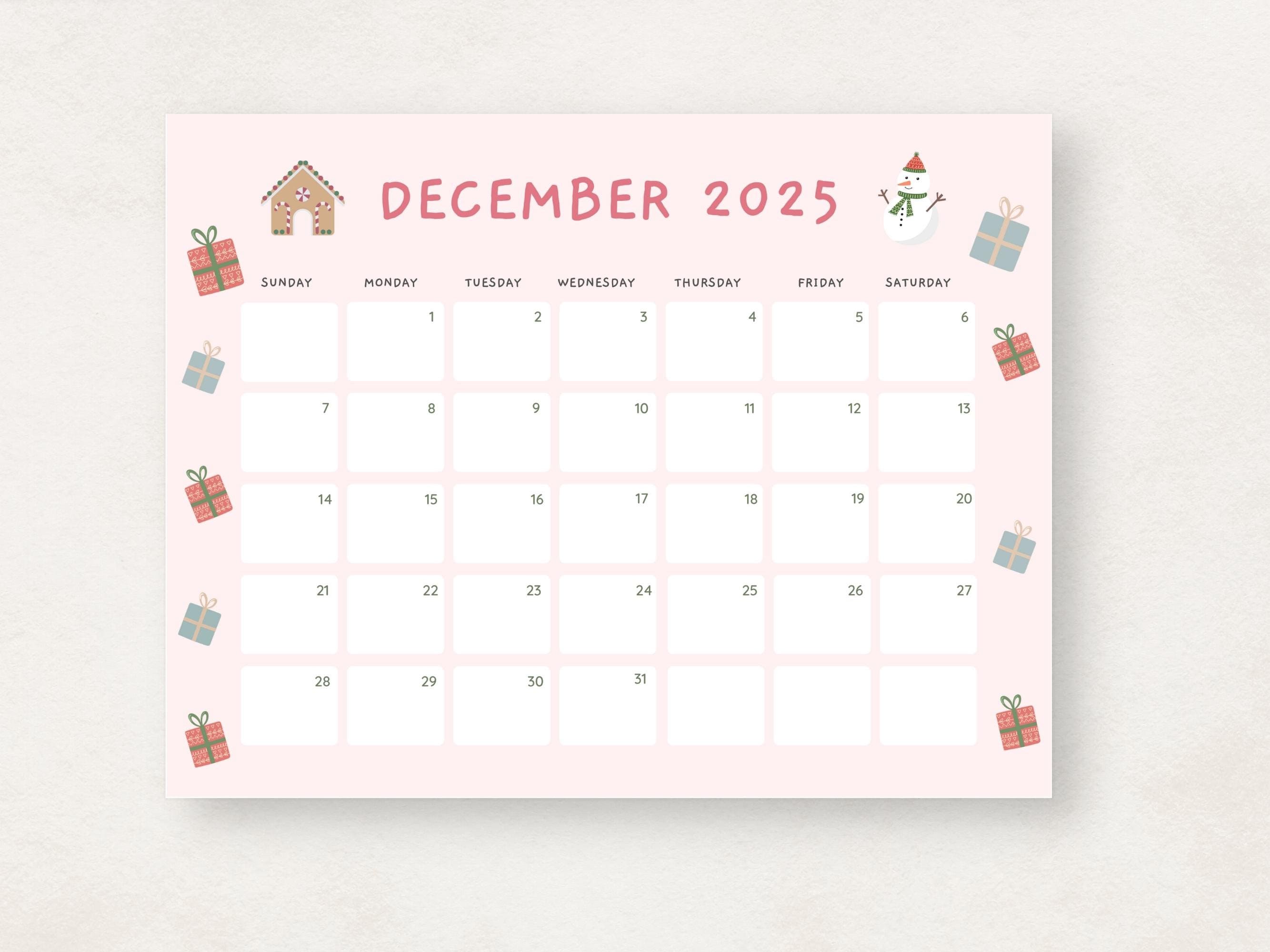 Cute 2025 Calendar Printable, Monthly Calendar 2025, 2025 Planner ...