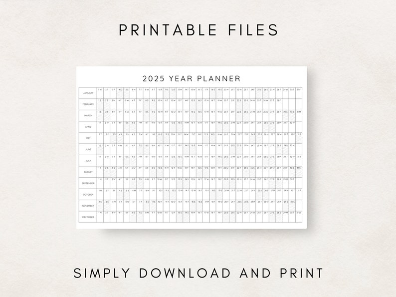 2025 Year Planner Printable, Yearly Planning Calendar, Calendar Poster, 2025 Digital Calendar