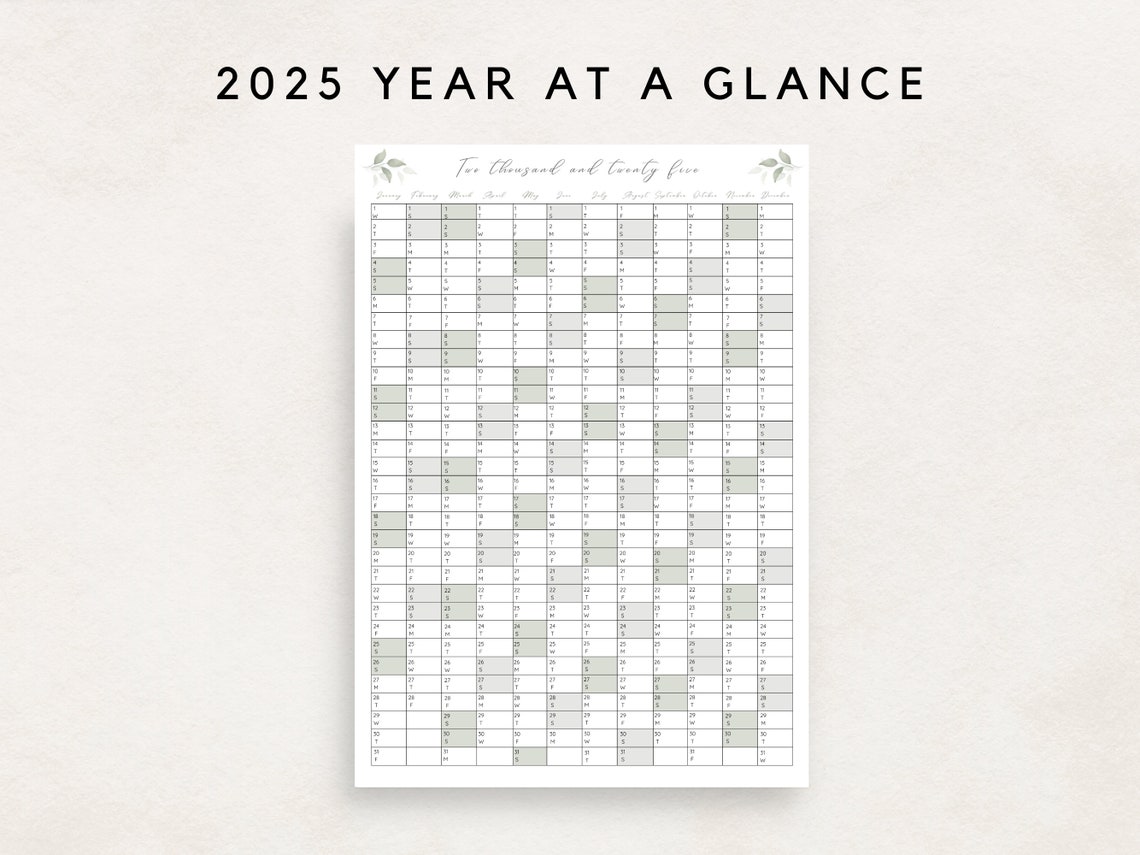 2025 Yearly Planner Printable, Yearly Planning Calendar, Calendar Poster, Digital Calendar, 2025