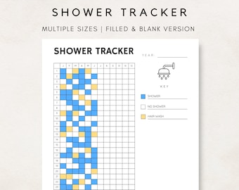 Shower Tracker, Yearly Tracker, Bullet Journal, Planner Template, Printable Tracker, Hair wash Tracker, Shower Tracker Printable, Self care