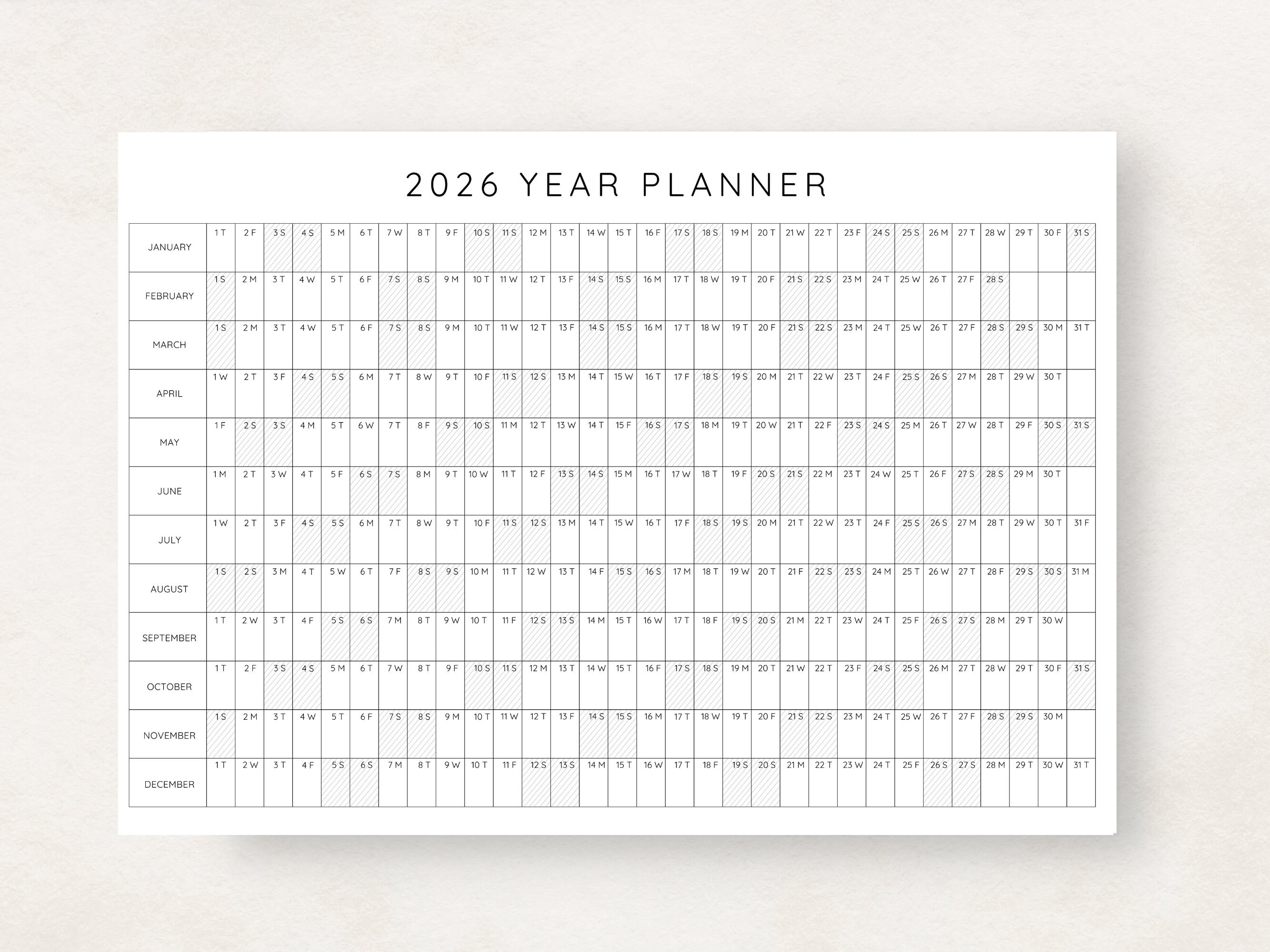 2026 year planner printable yearly planning calendar calendar poster