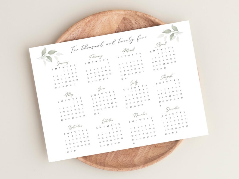 2025 Yearly Calendar, Printable Calendar, Wall Calendar, 2025 Calendar