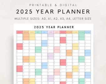2025 Yearly Planner Printable, Yearly Planning Calendar, Calendar Poster, Digital Calendar, 2025 Calendar, 2025 Planner, Annual Overview