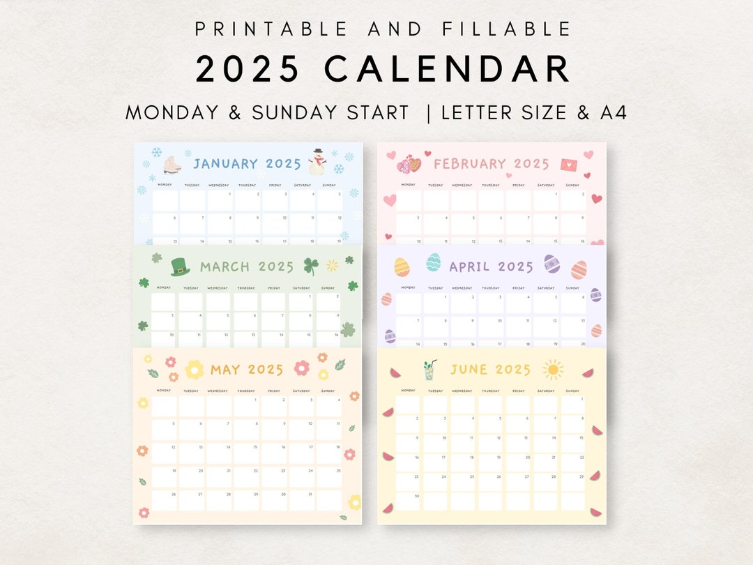 Cute 2025 Calendar Printable, Monthly Calendar 2025, 2025 Planner, Monthly Planner 2025, Aesthetic Calendar, Editable Calendar - Etsy