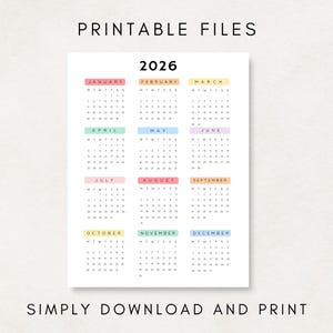 Plan ahead with this 2026 Yearly Calendar Printable! This digital download offers an annual calendar to stay organized throughout the year.
