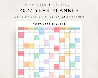 2027 Yearly Planner Printable, Yearly Planning Calendar, Calendar Poster, Digital Calendar, 2026 Calendar, 2027 Planner, Annual Overview