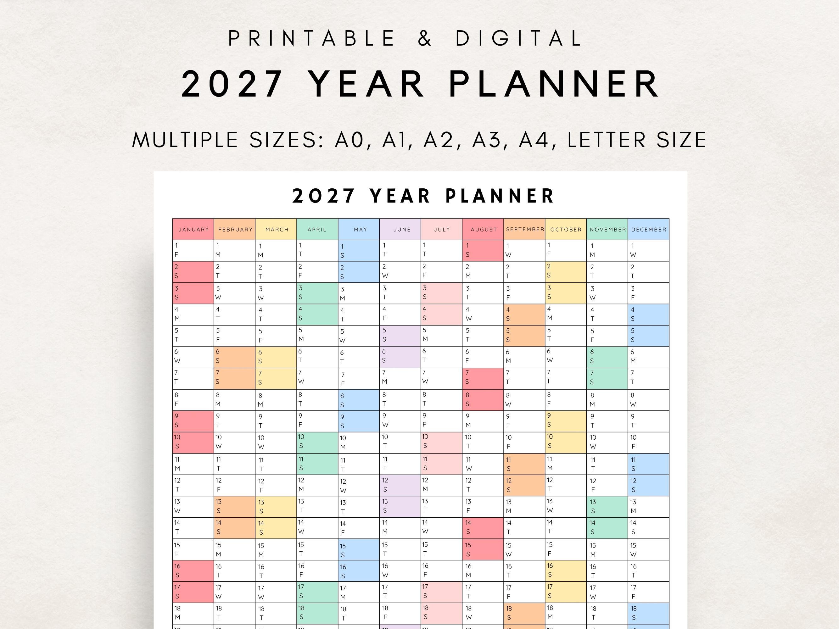 2027 Yearly Planner Printable, Yearly Planning Calendar, Calendar