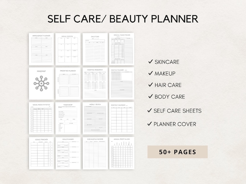 Stay organized and enhance your beauty routine with this Beauty Planner/ Self Care Planner Printable. Perfect for anyone who wants to track their skincare, makeup, haircare, and wellness goals.
