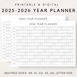 Planificador Anual 2025-2026, Calendario de Planificación Anual, Cartel del Calendario, Calendario Digital 2025-2026, Calendario 2025-2026, Plan Imprimible 2025-2026