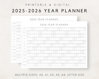 2025-2026 Yearly Planner, Year Planning Calendar, Calendar Poster, 2025-2026 Digital Calendar, 2025-2026 Calendar, 2025-2026 Printable Plan