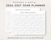2026-2027 Yearly Planner, Year Planning Calendar, Calendar Poster, 2026-2027 Digital Calendar, 2026-2027 Calendar, 2026-2027 Printable Plan