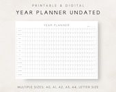 Yearly Wall Planner, Yearly Planner on 1 Page, Year At a Glance, Yearly To Do List, Undated Yearly Wall calendar, Large Wall Calendar
