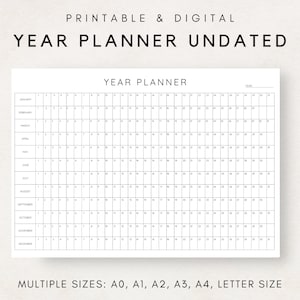 Yearly Wall Planner, Yearly Planner on 1 Page, Year At a Glance, Yearly To Do List, Undated Yearly Wall calendar, Large Wall Calendar