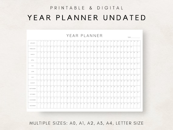 Yearly Wall Planner, Yearly Planner on 1 Page, Year At a Glance, Yearly To Do List, Undated Yearly Wall calendar, Large Wall Calendar