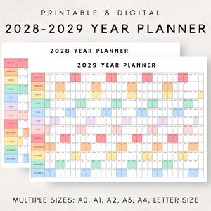 2028-2029 Yearly Planner, Year Planning Calendar, Calendar Poster, 2028-2029 Digital Calendar, 2028-2029 Calendar, 2028-2029 Printable Plan