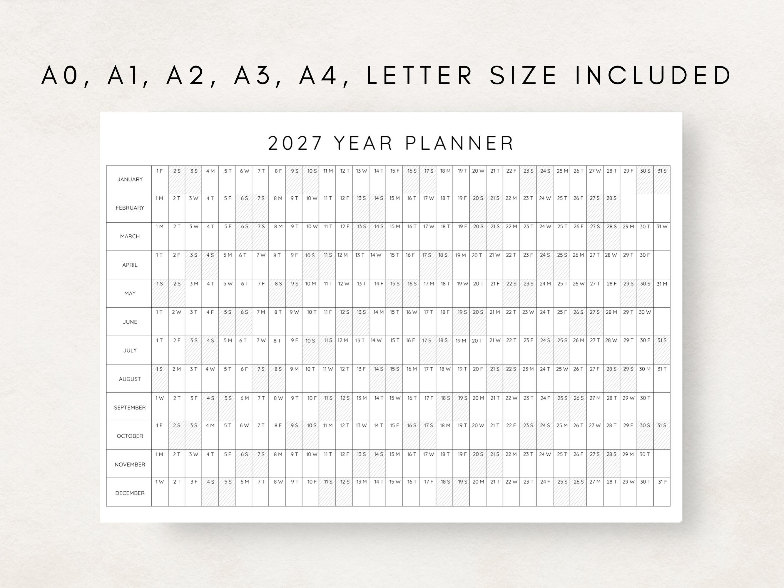 2027 Year Planner Printable, Yearly Planning Calendar, Calendar Poster ...