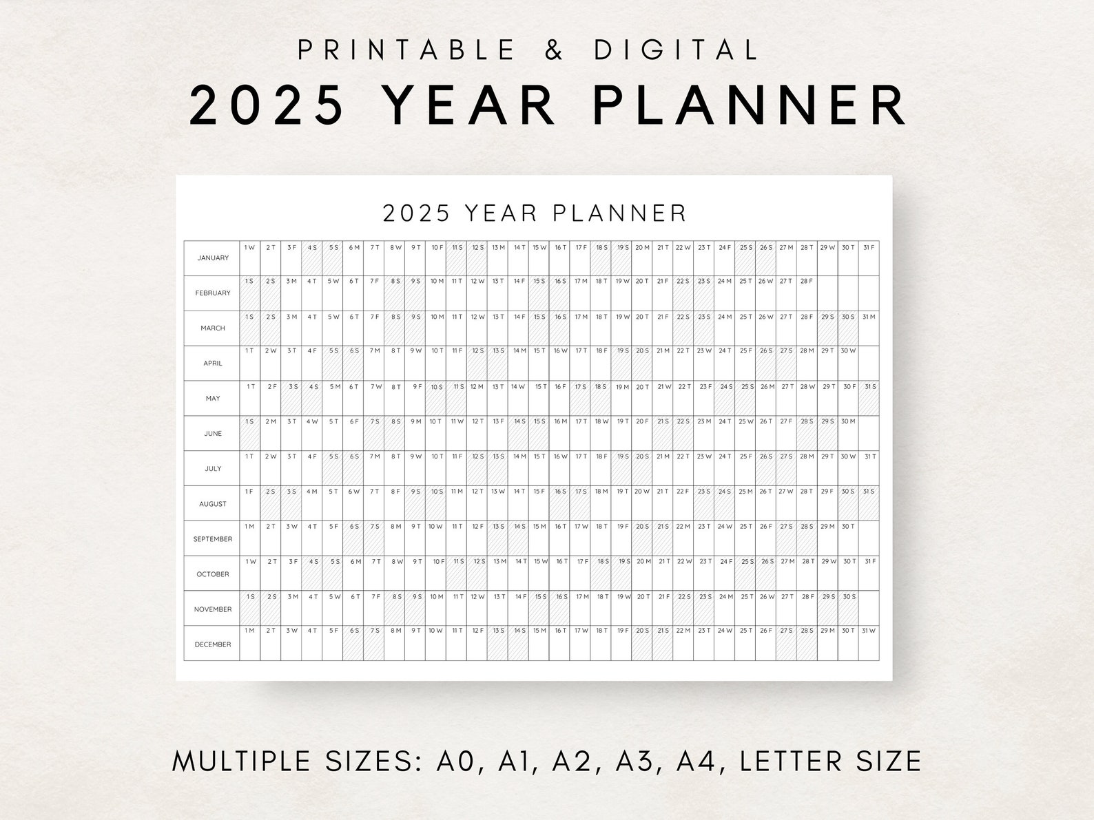 2025 Year Planner Printable, Yearly Planning Calendar, Calendar Poster