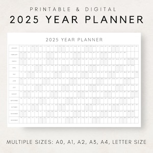 Planificador imprimible para el año 2025, calendario de planificación anual, póster de calendario, calendario digital 2025, calendario 2025, planificador 2025, resumen del año