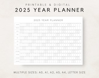 2025 Year Planner Printable, Yearly Planning Calendar, Calendar Poster, 2025 Digital Calendar, 2025 Calendar, 2025 Planner, Year at a glance