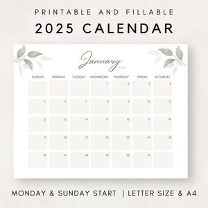Afdrukbare kalender 2025, botanische kalender afdrukbaar, 2025 kalender afdrukbaar, maandkalender, maandelijkse planner, 2025 kalender bewerkbaar