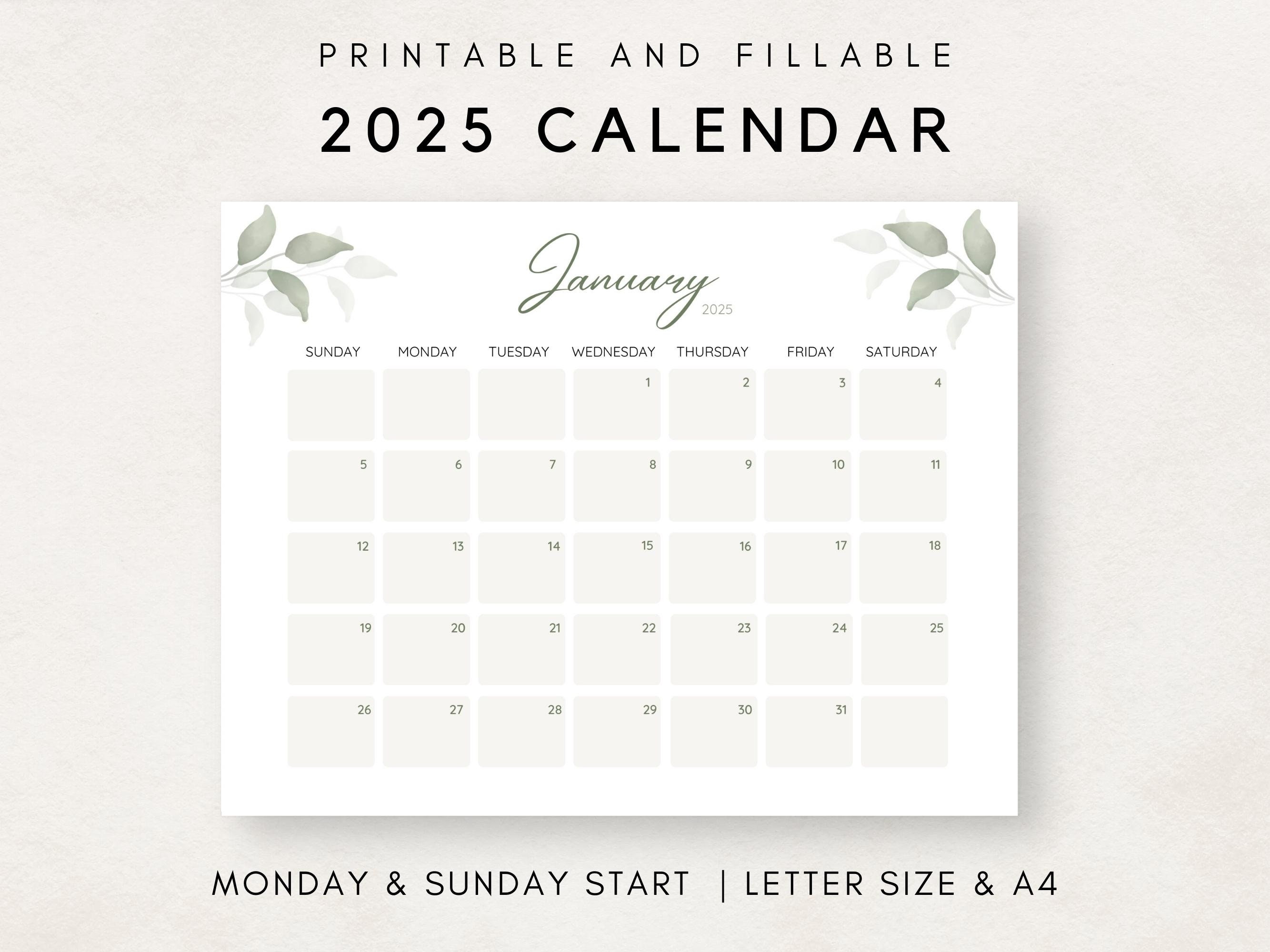Printable Calendar 2025, Botanical Calendar Printable, 2025 Calendar