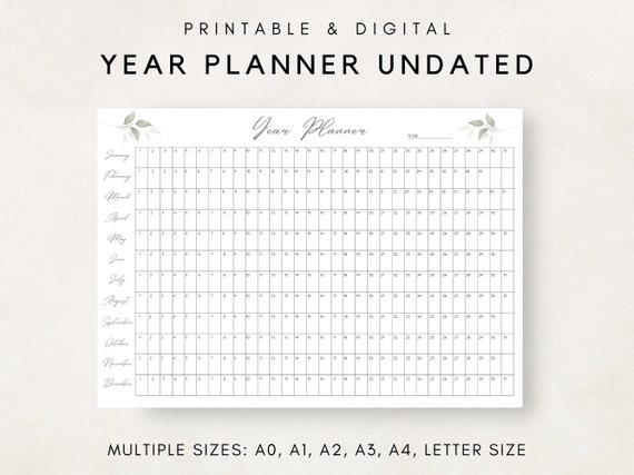 Full Year Calendar, Yearly Planner on 1 Page, Yearly Wall Planner, Annual Overview, Big Wall Calendar, Year At a Glance, Yearly Agenda