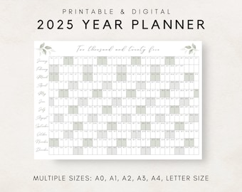 2025 Year Planner Printable, Yearly Planning Calendar, Calendar Poster, 2025 Digital Calendar, 2025 Calendar, 2025 Planner, Year at a glance