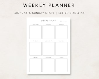 Weekly Schedule, Weekly Agenda, Week at a glance, Weekly Schedule Template, Minimalist Weekly Planner, Weekly Timetable, Weekly Printable
