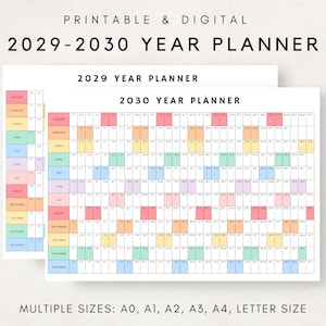 2029-2030 Yearly Planner, Year Planning Calendar, Calendar Poster, 2029-2030 Digital Calendar, 2029-2030 Calendar, 2029-2030 Printable Plan