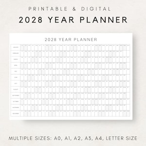 2028 Year Planner Printable, Yearly Planning Calendar, Calendar Poster, 2028 Digital Calendar, 2028 Calendar, 2028 Planner, Year at a glance