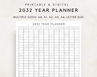 2032 Yearly Planner Printable, 2032 Yearly Planning Calendar, Calendar Poster, 2032 Calendar, 2032 Planner, 2032 Yearly Overview, 2032 Plan