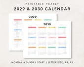 2029-2030 Yearly Calendar Printable, 2029-2030 Calendar, 2029-2030 Digital Calendar, Yearly wall Calendar, 2029 2030 Annual Calendar
