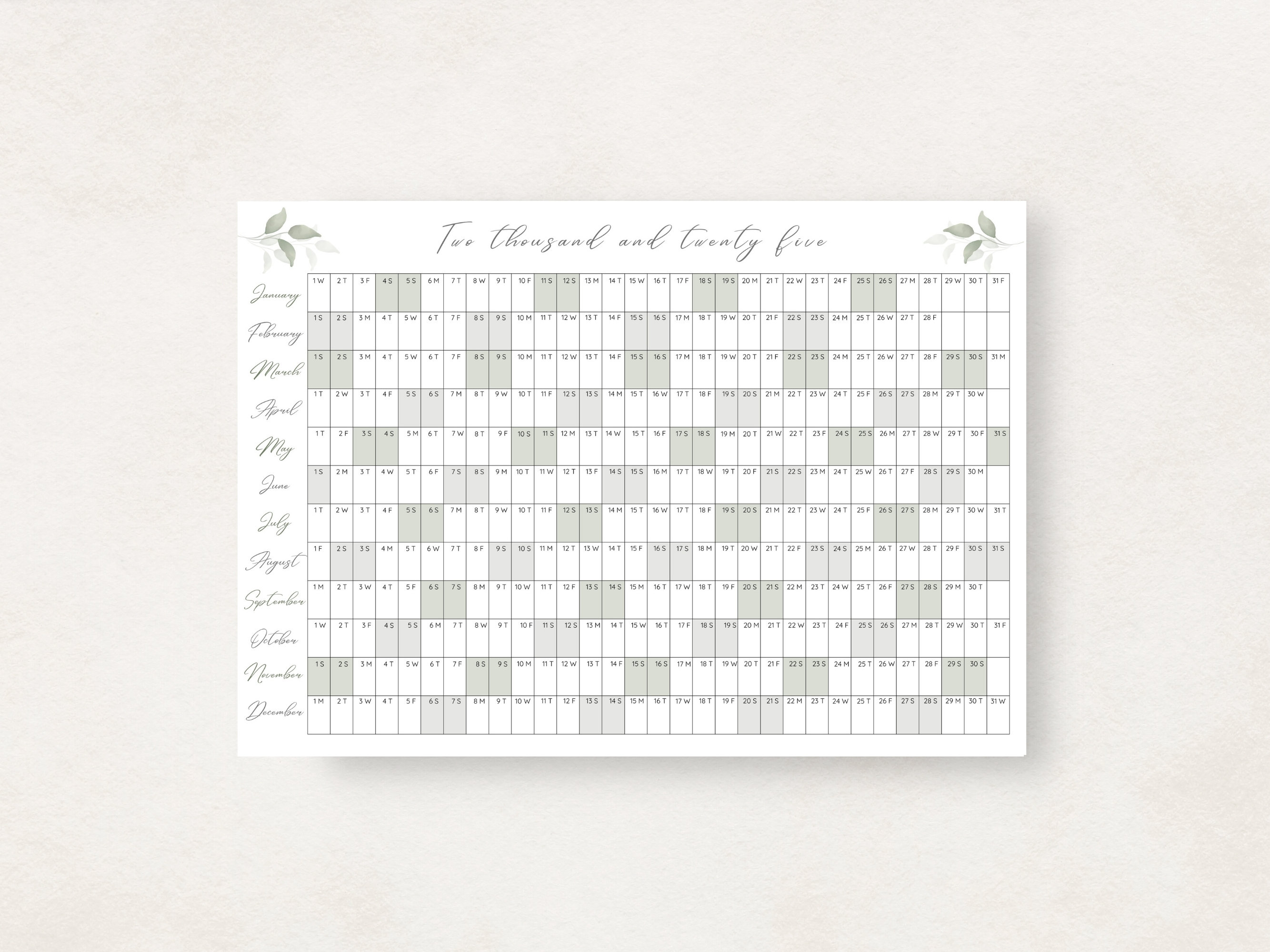 2025 Year Planner Printable, Yearly Planning Calendar, Calendar Poster, 2025 Digital Calendar