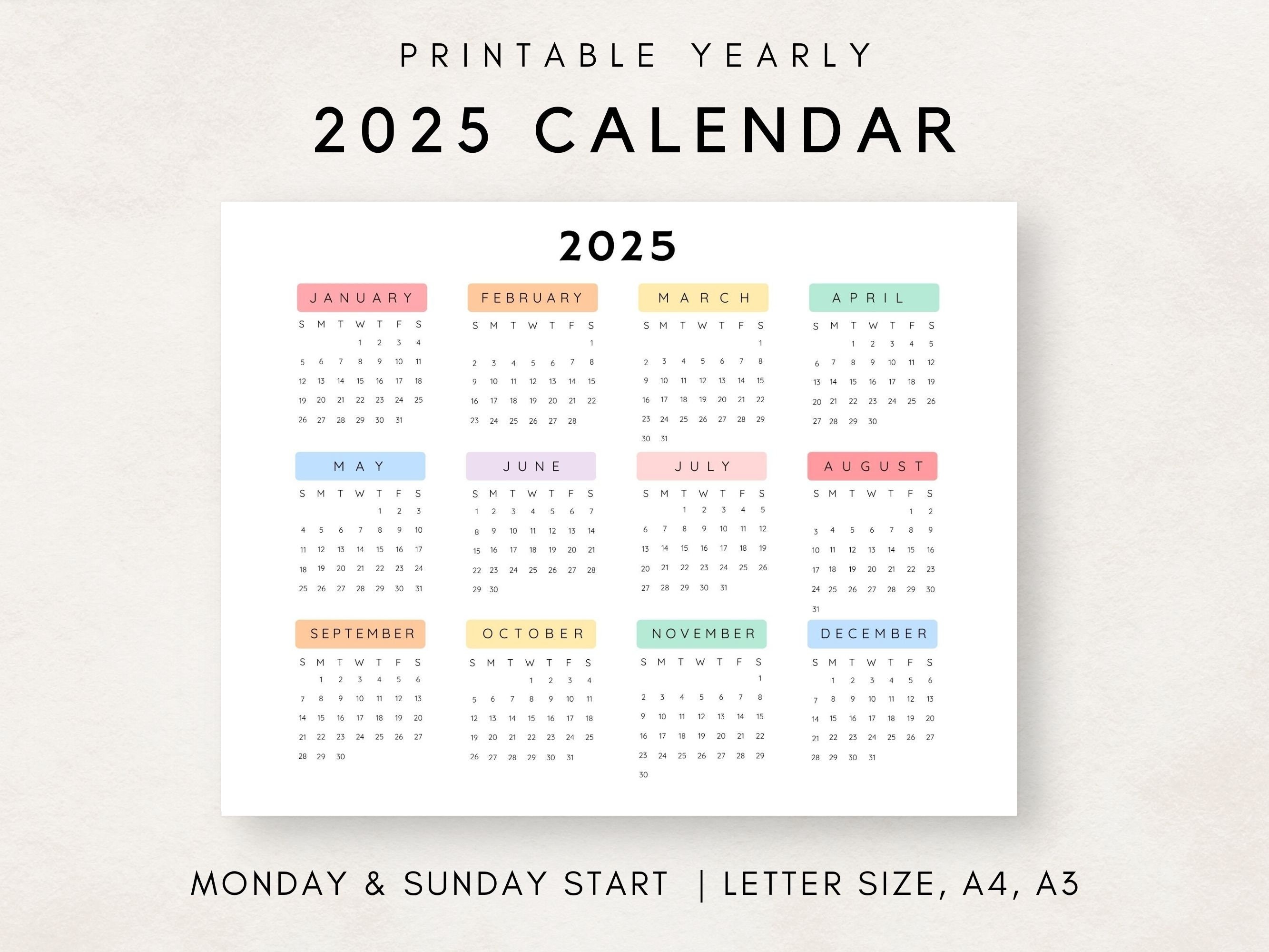 2025 Yearly Calendar Printable Calendar 2025 Calendar 2025 Etsy UK
