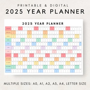 Planificador del año 2025 imprimible, Calendario de planificación anual, Póster del calendario 2025, Calendario digital 2025, Calendario 2025, Planificador 2025, Agenda 2025