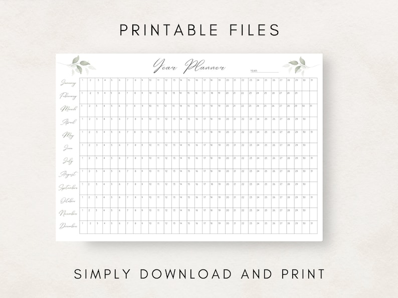 Plan your year with this Full Year Calendar Printable! This digital download offers Yearly Planner on 1 Page and wall calendar template. Perfect for professionals, students, and those seeking an efficient planning solution.