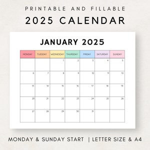Monatskalender 2025, Kalender 2025 zum Ausdrucken, Kalender 2025, Kalendervorlage, 12-Monatskalender, Monat auf einen Blick, Planer 2024