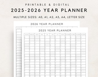 2025-2026 Yearly Planner, Year Planning Calendar, Calendar Poster, 2025-2026 Digital Calendar, 2025-2026 Calendar, 2025-2026 Printable Plan
