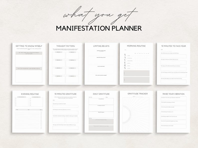 Unlock the power of your dreams with this Manifestation Planner Printable. This comprehensive Manifestation Journal is designed to help you manifest your goals, dreams, and desires using the Law of Attraction.