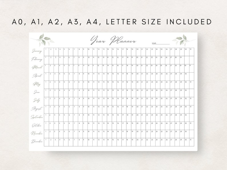 Plan your year with this Full Year Calendar Printable! This digital download offers Yearly Planner on 1 Page and wall calendar template. Perfect for professionals, students, and those seeking an efficient planning solution.