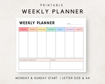 Week at a glance, Weekly Planner Printable, Weekly Schedule, Weekly Agenda, Undated Weekly, Weekly To Do List, 1 Page Weekly Planner