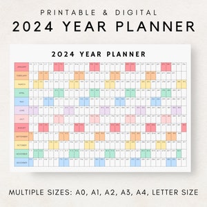 2024 Yearly Planner, 2024 Year Planner Printable, Yearly Planning Calendar, 2024 Agenda, Yearly Wall Calendar, Year at a glance, 2024 Plan
