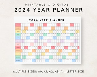 2024 Yearly Planner, 2024 Year Planner Printable, Yearly Planning Calendar, 2024 Agenda, Yearly Wall Calendar, Year at a glance, 2024 Plan