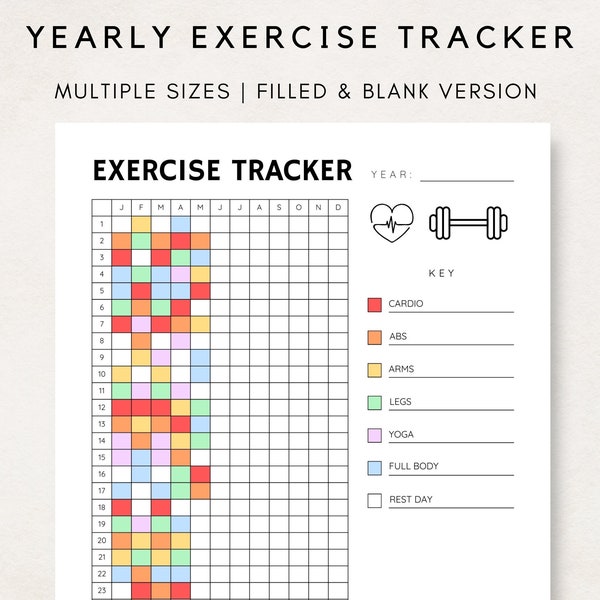 Tracker d'exercices à imprimer, Bracelet d'activité physique, Suivi d'entraînement, Journal d'exercices, Planificateur d'exercices, Tracker d'activité, Bullet Journal, Progrès dans la salle de sport