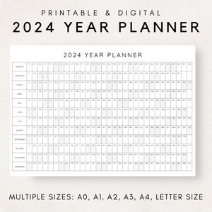 2024 Year Planner Printable, Yearly Planning Calendar, Calendar Poster, Digital Calendar, 2024 Calendar, 2024 Planner, Year at a glance